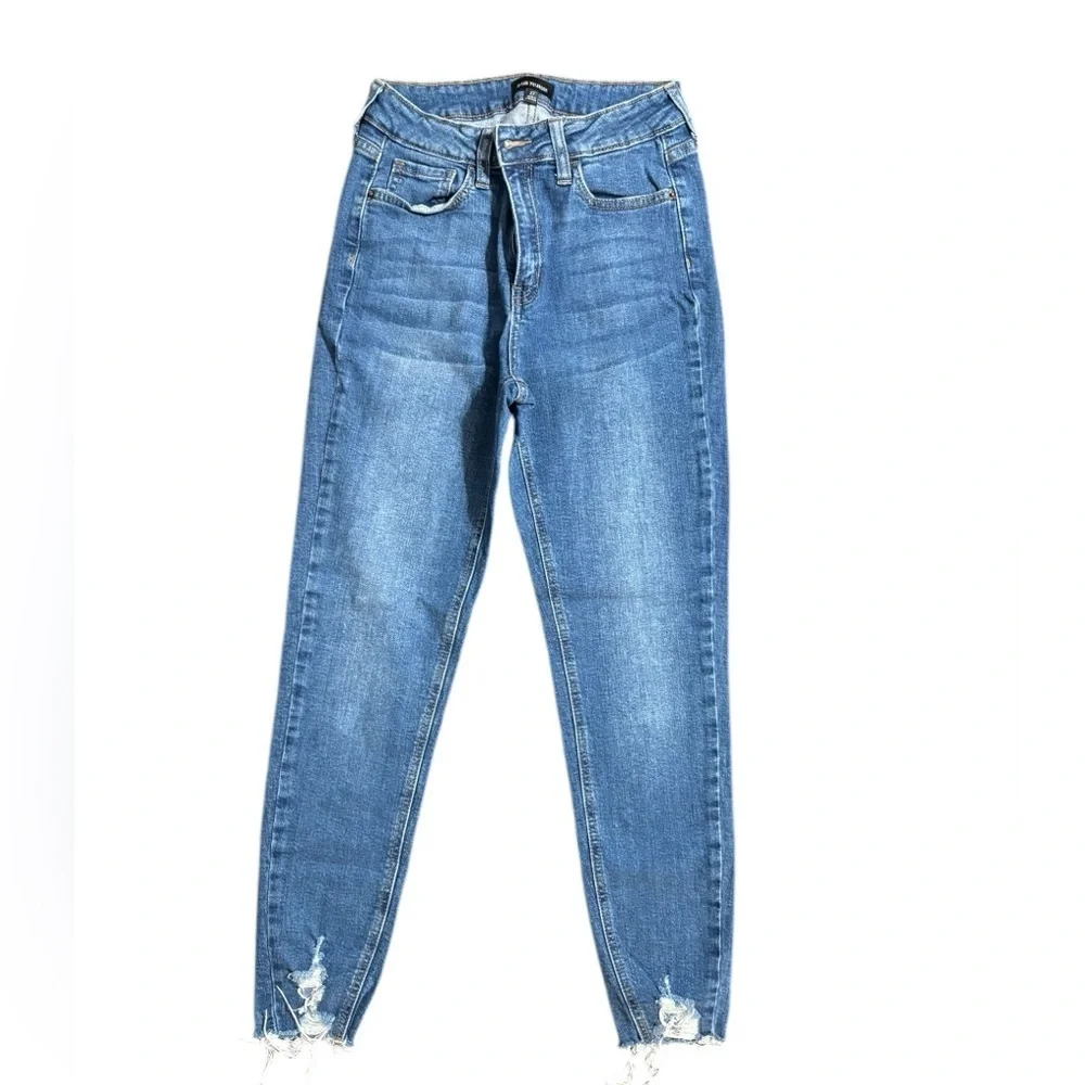 Classic Blue Skinny Jeans with Raw Hem - Picture 1 of 11